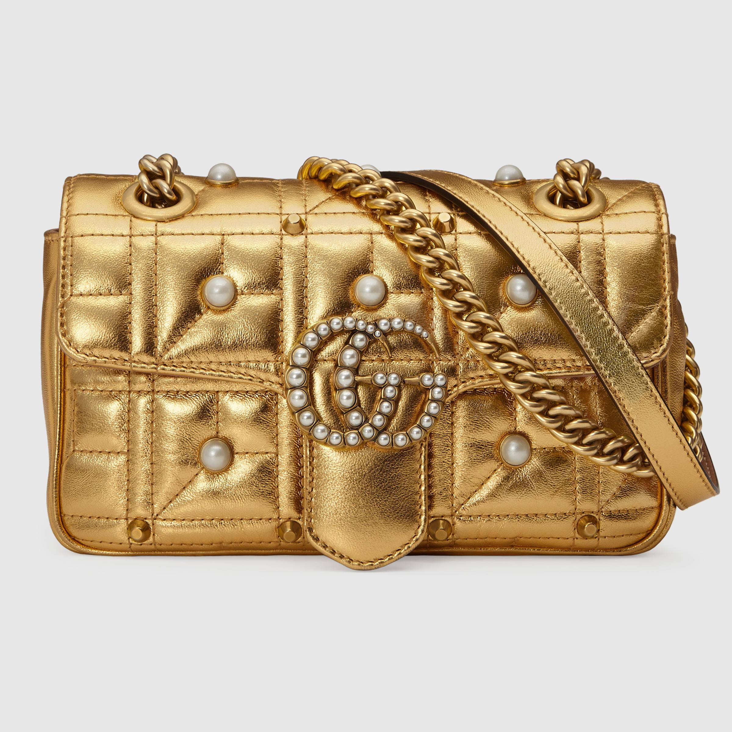 gucci metallic gold logo shoulder bag